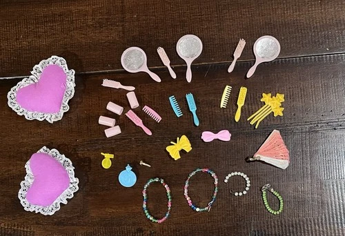 Vintage Barbie Accessories ~Pillows,Mirrors,Earrings,Headbands,Curlers & Fan