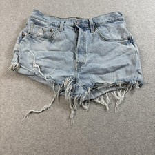 Levis 501 Shorts Women 28 Light Wash Booty Distressed Cutoff Button Fly Denim