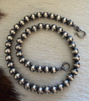16  8mm Desert Pearls / Beads Navajo Sterling Silver Necklace USA 25.4G  Unisex