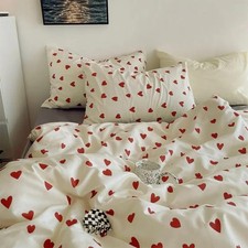 Bedding 135x200 Girls Red White Hearts Kids Bedding Set Microfiber H...