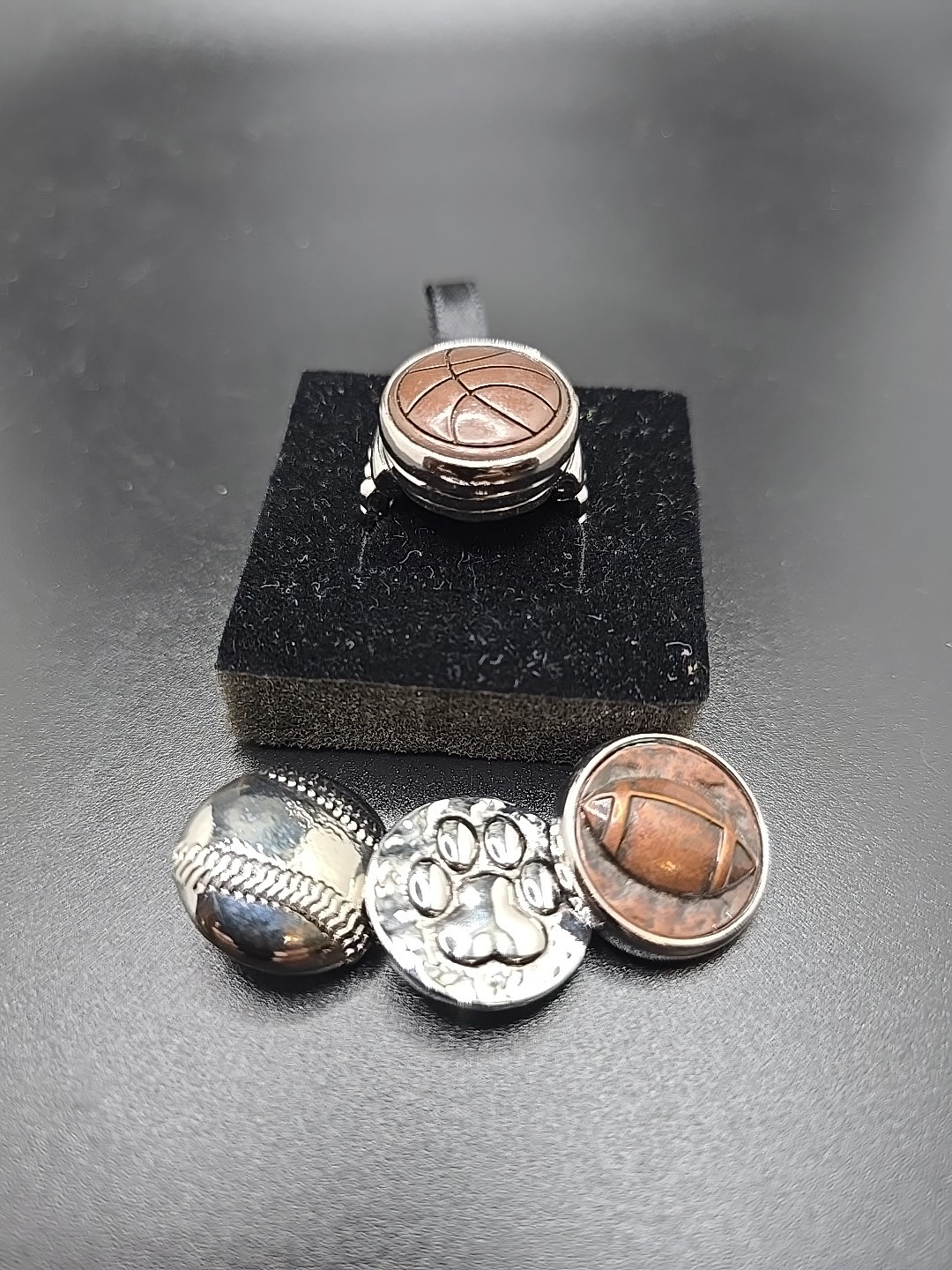 Ginger Snaps Stretch Ring Pins Football Baseball … - image 1