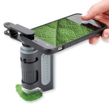 Pocket Microscope Kit with Smartphone Adapter Clip, LED Light, 120x Mag