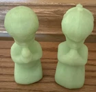 VTG. Fenton  Satin Green Glass Praying Girl and Boy Figurines 4"