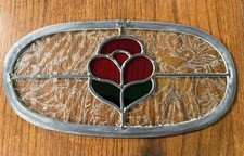 Vintage Stained Glass Lead Rose Floral Sun Catcher Panel Art Decor