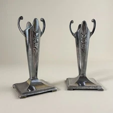 Antique WMF Art Nouveau Britannia Metal Vases; Oxidized Silver Plate, circa 1905
