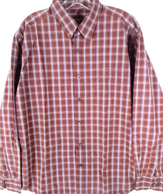 Eddie Bauer-Mens Long Sleeve Button-Down Oxford Shirt-Large-Rust Brown Plaid