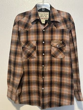 WEST COAST CHOPPERS Shirt Large Orange Plaid Pearl Snap JESSE JAMES Work Wear