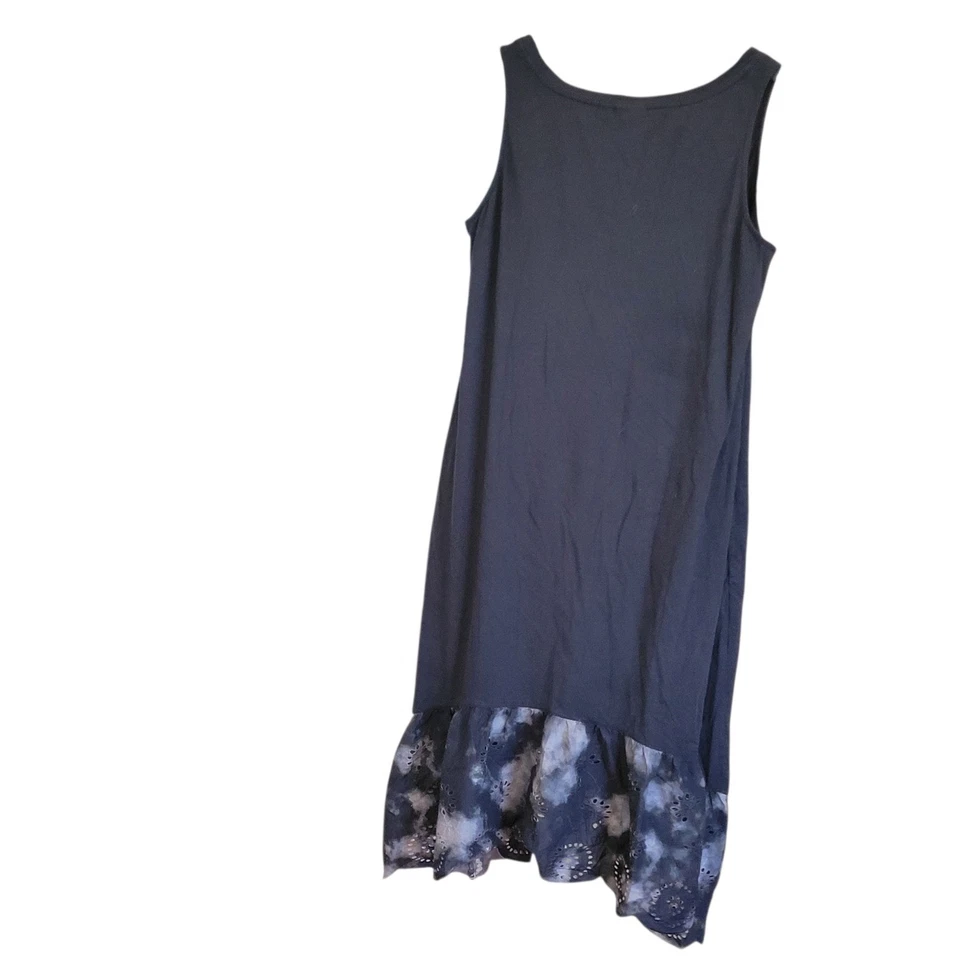 LOGO by Lori Goldstein Cotton Modal Dress with Eyelet Hem Black Size Large - Image 3 of 4
