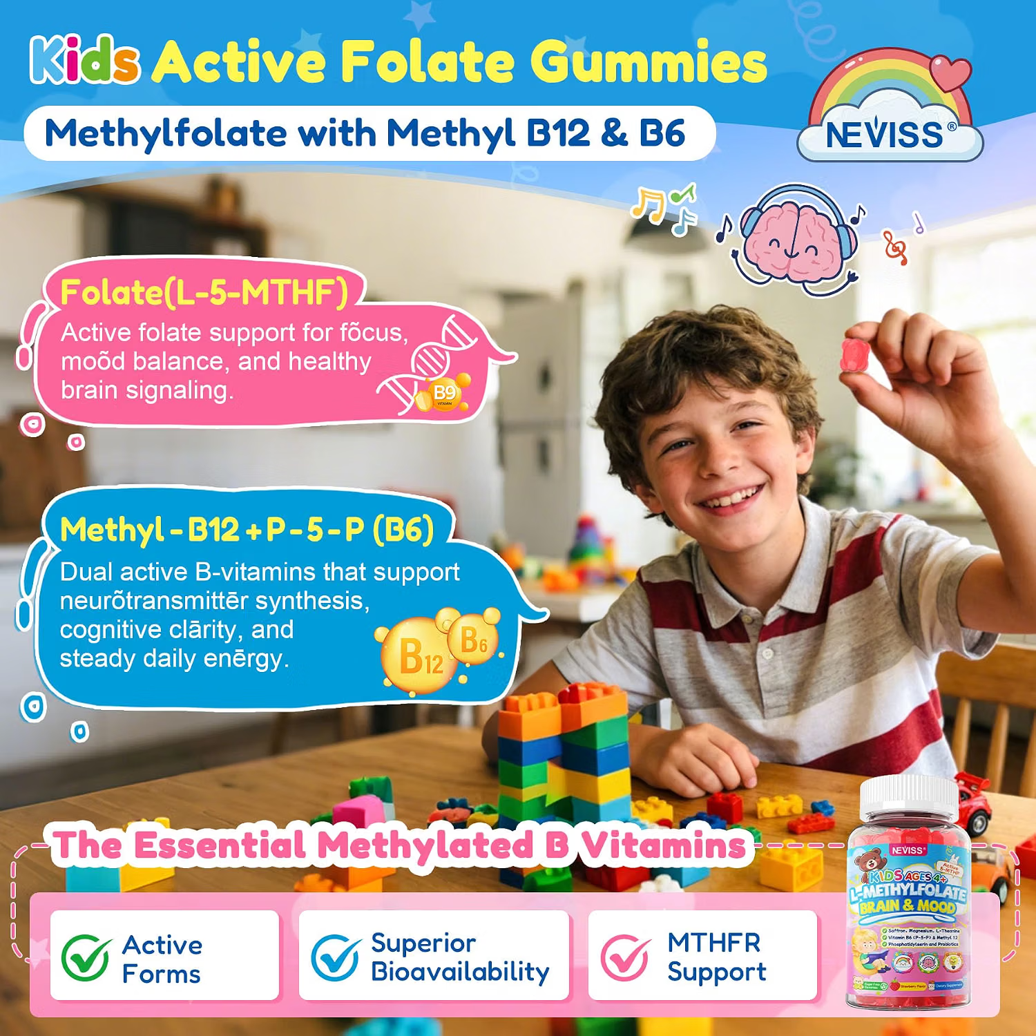 Kids L-Methylfolate Gummies, Focus Gummies For Kids + Magnesium ...
