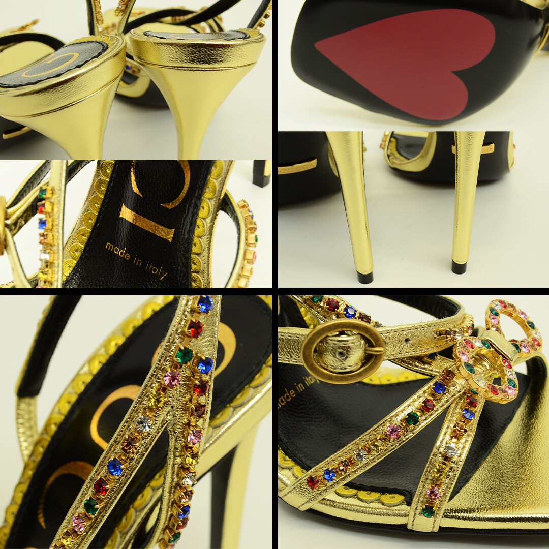 Authentic Gucci Gemstone Heels Shoes Womens Nappa Platino