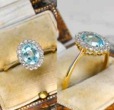 1.30Ct Oval Cut Lab Created Blue Topaz Halo Wedding Ring 14K Yellow Gold Plated