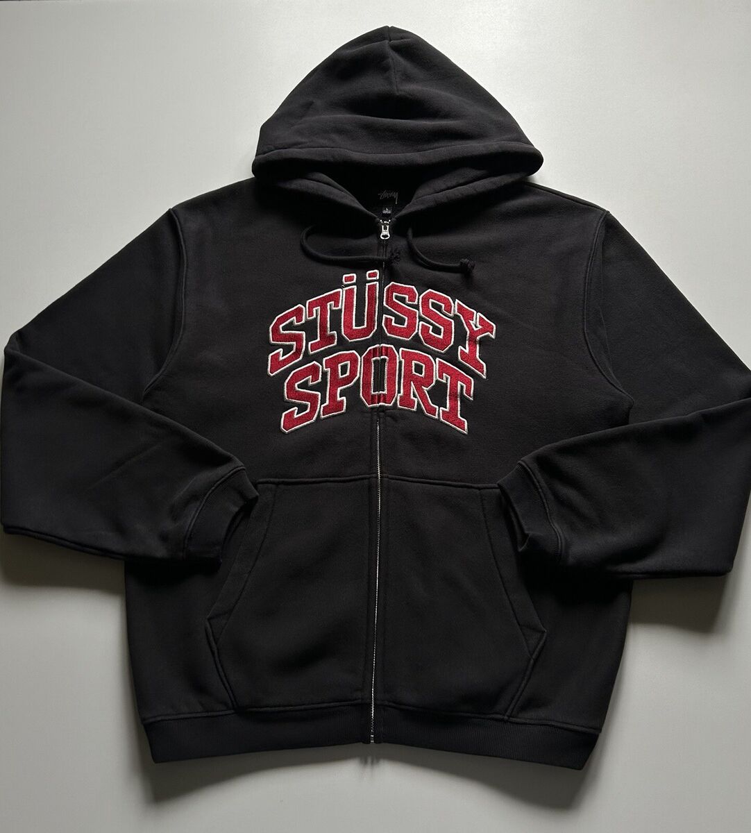 Stussy Sport Embroidered Spell Out Zip Up Hoodie Men's Large Stussy Sport Embroidered Spell Out Zip Up Hoodie Men's Large