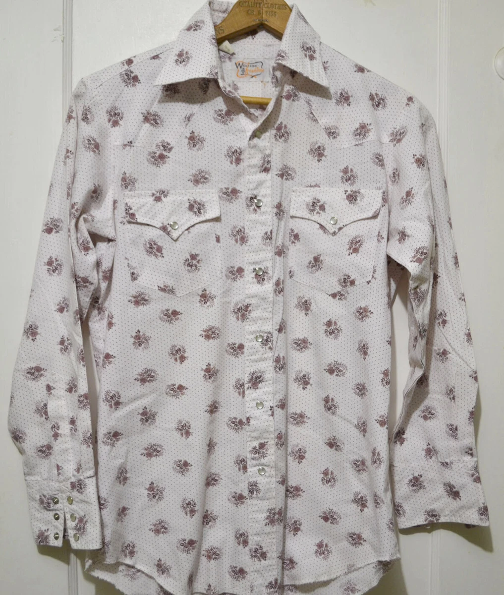 Vintage 70s 80s Western Shirt Pearl Snaps Western Fashions Floral medium 15 33
