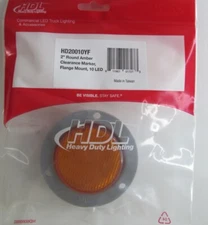 NEW HDL 2" ROUND LED AMBER CLEARANCE/ MARKER LIGHT FLANGE MOUNT COMMERCIAL TRUCK
