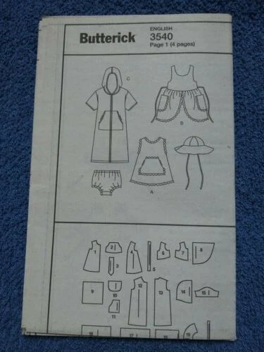 BUTTERICK 3540 Summer/Beach Infant's Cover-Up/Dress/Panties/Hat~NB,S,M~Uncut/New - Image 2 of 4