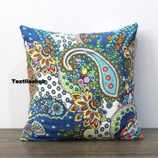 Indien Blue Paisley Print Cotton Cushion Cover Pillow Case Home Decorative Cover