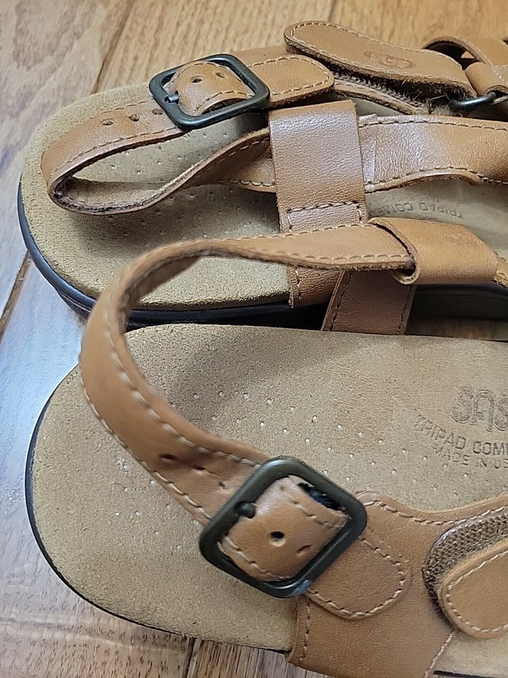 Sandalias Lisette SAS para mujer talla 11M cuero marrón correa al tobillo zapatos ajustables Foto 3 de 4