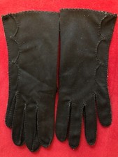 Vintage Black Scalloped Cuffs Soft Leather Women's Gloves Retro Style