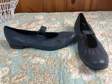 8 Navy Blue Leather Dance Shoe Flat Square Line Vintage Ballroom Strap Retro