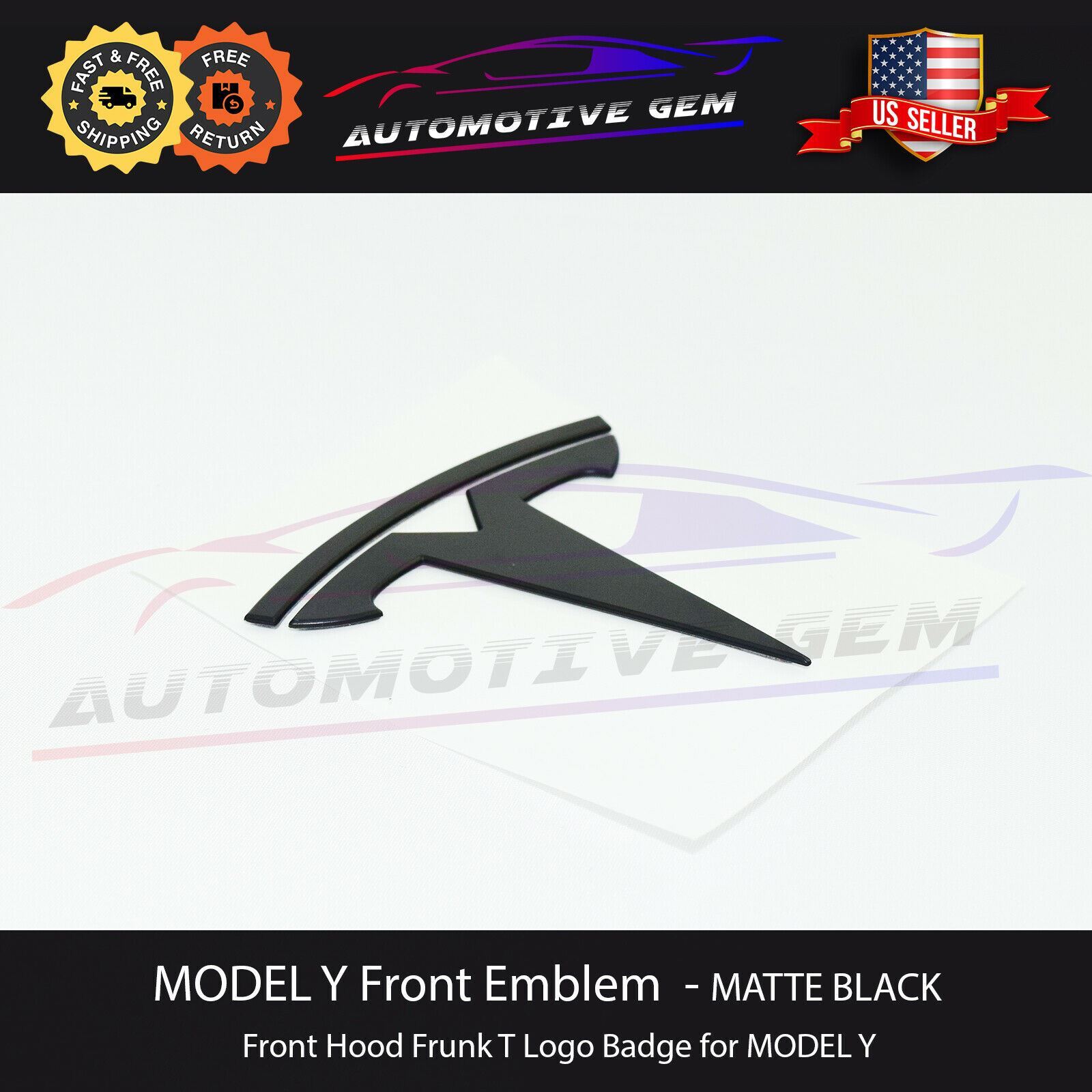 Tesla MODEL Y Front Hood Emblem MATTE BLACK Frunk T Badge Logo OEM Upgrade-image