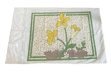 Vintage Pillowcase Queen Size Daffodils Floral Garden Spring Yellow Green Border