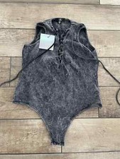 BNWT Missguided Bodysuit Size 14 Petite Acid Wash Lace Up