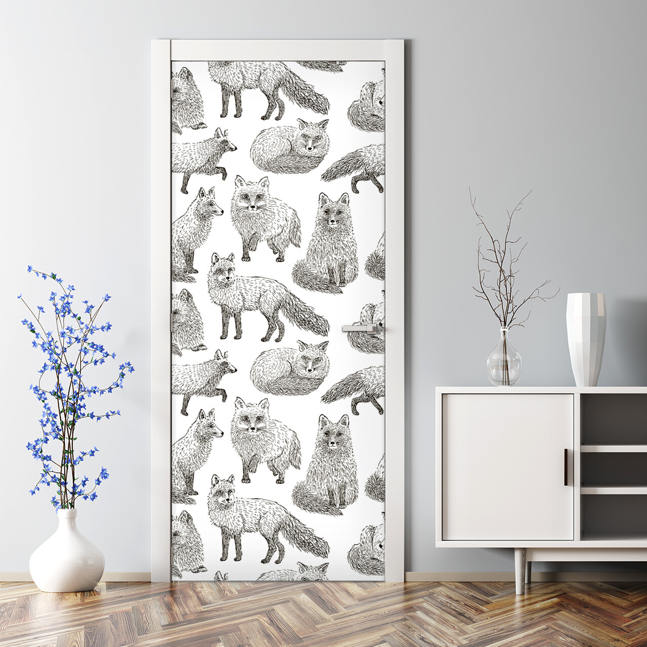 Foxes Bubble Free Door sticker white Decal Reusable self adhesive peel & stick