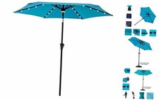 Flame Shade 7 5 Ft Outdoor Patio Umbrella With Solar Led Lights And Tilt Red For Sale Online