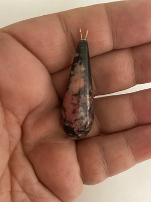 Pendant 14K Rhodochrosite Big 44mm x 15mm Pink & Black Vintage Mint