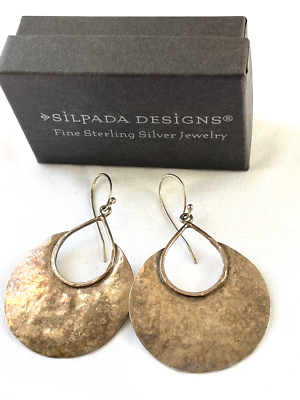 LARGE SILPADA STERLING SILVER HAMMERED HOOP EARRINGS W1539 HALF MOON BAY