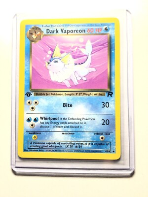 1995 dark vaporeon pokemon card value 45 Team Rocket 1st Edition Colorless Rule Dark Vaporeon 45/82 Team Rocket