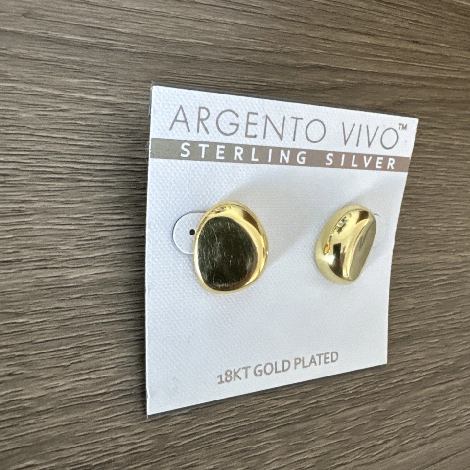 Aretes Argento Vivo de plata de ley con hoyuelos de guijarros placa de oro de 18 quilates NUEVO Foto 3 de 4