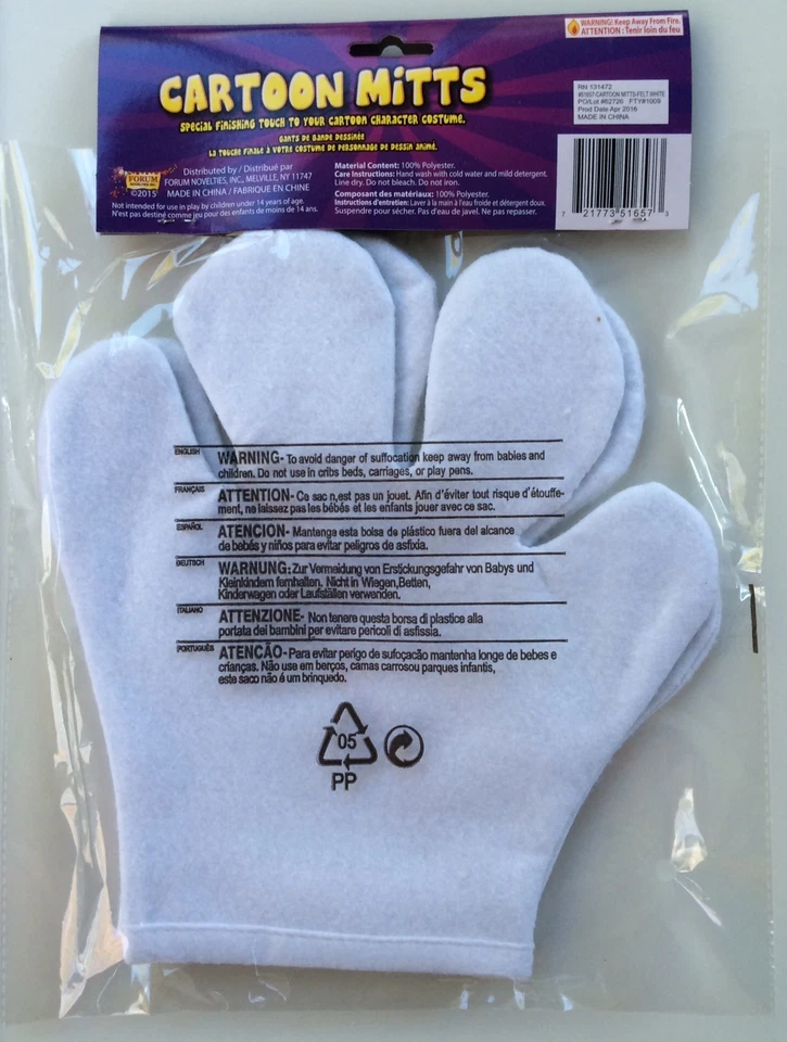 Jumbo Dibujos Animados Blanco Guantes Mickey Mouse Fieltro Payaso Mimo Vestido Disfraz Mano Foto 3 de 4