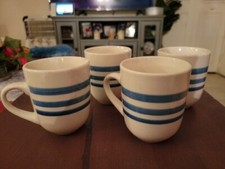 4 Everyday Gibson Mugs With Blue Rings ON White Mug, SEE PICS, EXCELLENT