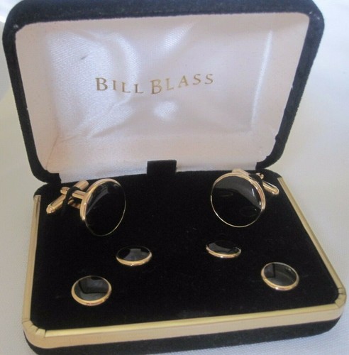 Bill Blass Cufflinks & Studs, Round, Gold-Tone with Onyx Centers, New Old Stock - Picture 2 of 7