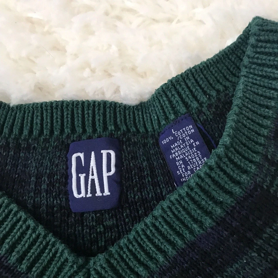 Suéter Vintage Gap Grande Para Hombre Tejido por Cable Escocés Cuello en V Preppy Años 80 90 Academia Foto 3 de 4
