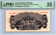 Czechoslovakia 20 Korun 1944 Pick# 47a PMG 53 AU