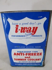 Vintage I-Way Anti-Freeze empty metal one gallon can