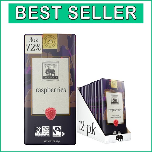 Ethical Dark Chocolate Bar with Raspberries - 72% Cocoa, 3oz of Decadence