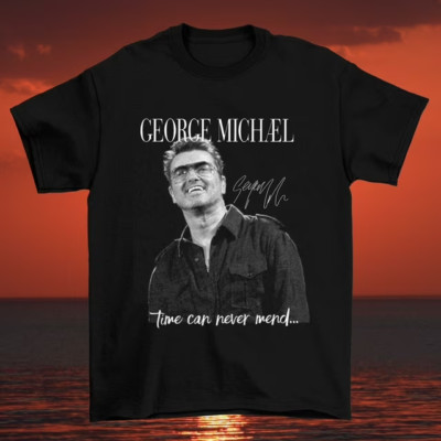 George Michael Signature T-Shirt Short Sleeve Cotton Black  D779