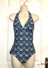 Debenhams Collection Blue Pattern Halterneck One Piece Swimming Costume 12 uk