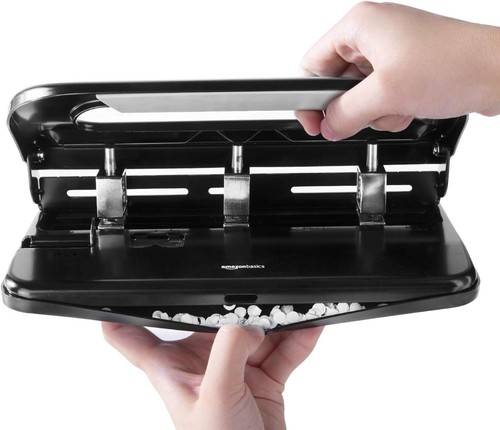 Amazon Basics 3 Hole Punch, Semi-Adjustable, 30 Sheet Capacity, Black - Picture 5 of 7