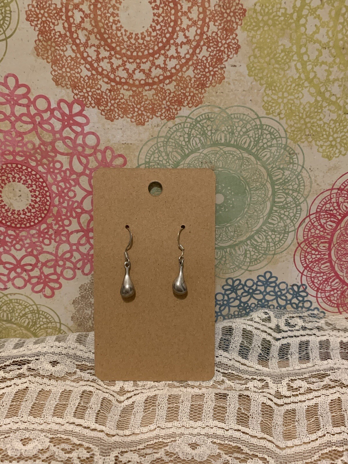 Silver 925 hook post small solid Tear Drop dangle… - image 1