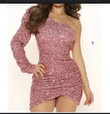 NEW Fashion Nova Olivia One Shoulder Sequin Mini Dress in Pink Size Large NWT