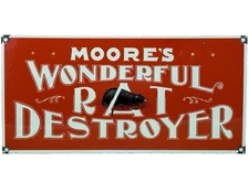 VINTAGE MOORE'S WONDERFUL RAT DESTROYER PORCELAIN SIGN GENERAL STORE GAS OIL ACE