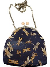 Vintage Dragonfly Embroidered Clutch Bag with Chain Strap Evening Bag