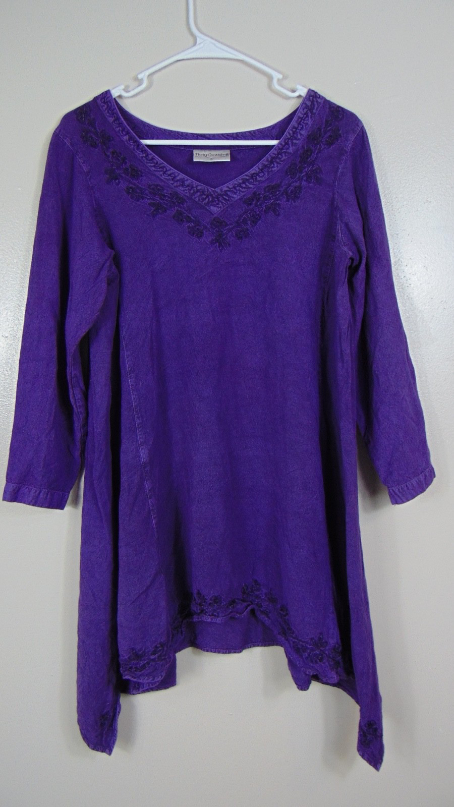 HolyClothing Purple Embroidered Dress Women's Size Large Asymmetrical Hem Boho