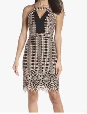 Harlyn Anthropologie  Lace Mini Dress Black Cream Women's Size S Sheath Cocktail
