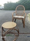 VTG MCM Boho Thonet Style Bentwood Cane Round Footstool Plant Stand Ottoman  — photo 3