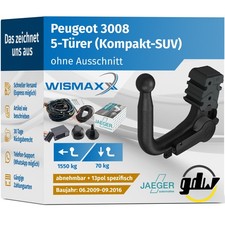 ANHÄNGERKUPPLUNG für Peugeot 3008 09-16 vert. abnehmbar GDW +13pol spez E-Satz